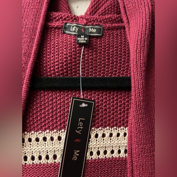 NWT - Lety & Me Burgundy/Ivory Hooded Cardigan - M‎ - Picture 5 of 6